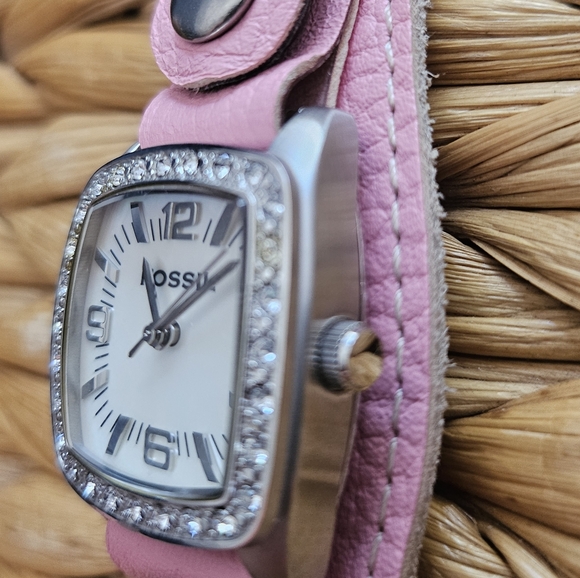 Fossil Watch Pink Leather Band With Rhinestones - Picture 6 of 9
